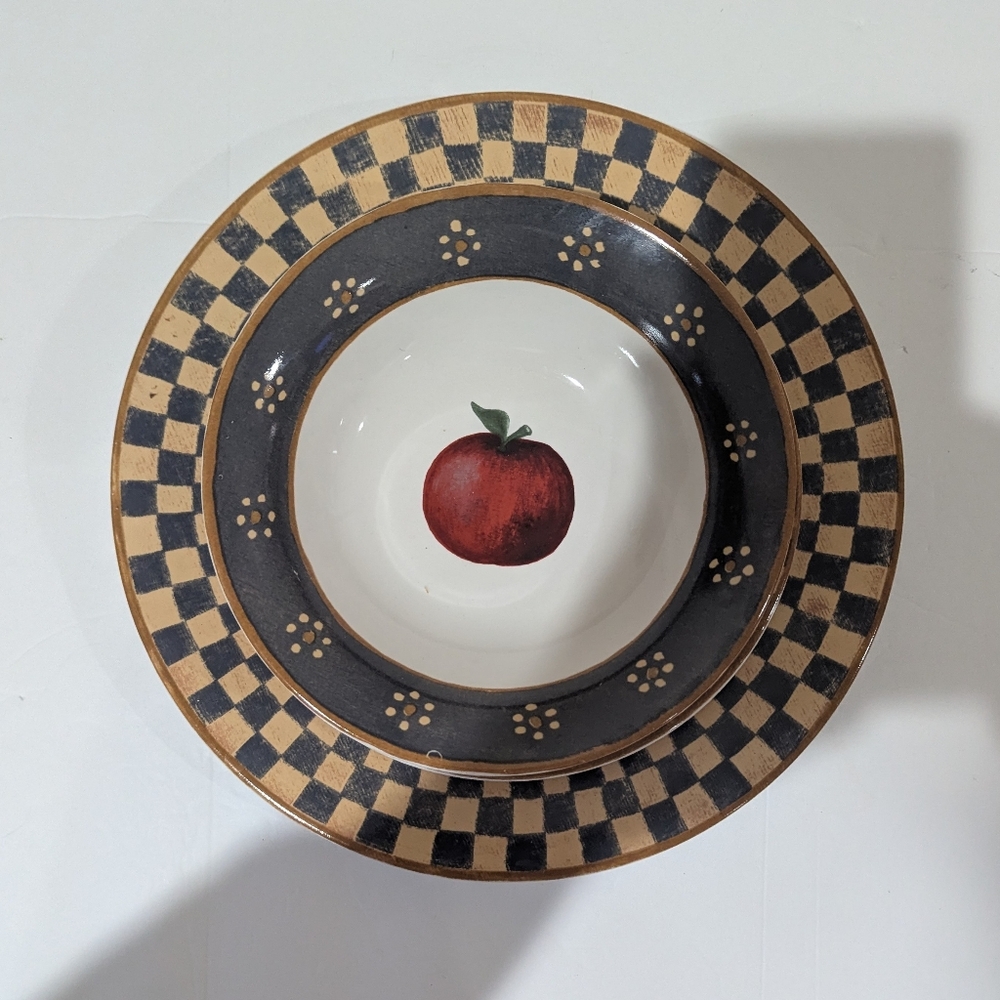 Block Country Orchard 3 Pc Rustic Checkered Dinnerware Set - Picture 2 of 9